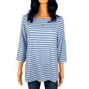 Jason Wu Women’s Scoop Neck Blue White Striped 3/4 Sleeve Top Size Medium